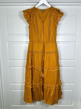 TALL‎ Point Sur Mustard Tiered Tassel Midi Dress Size 4